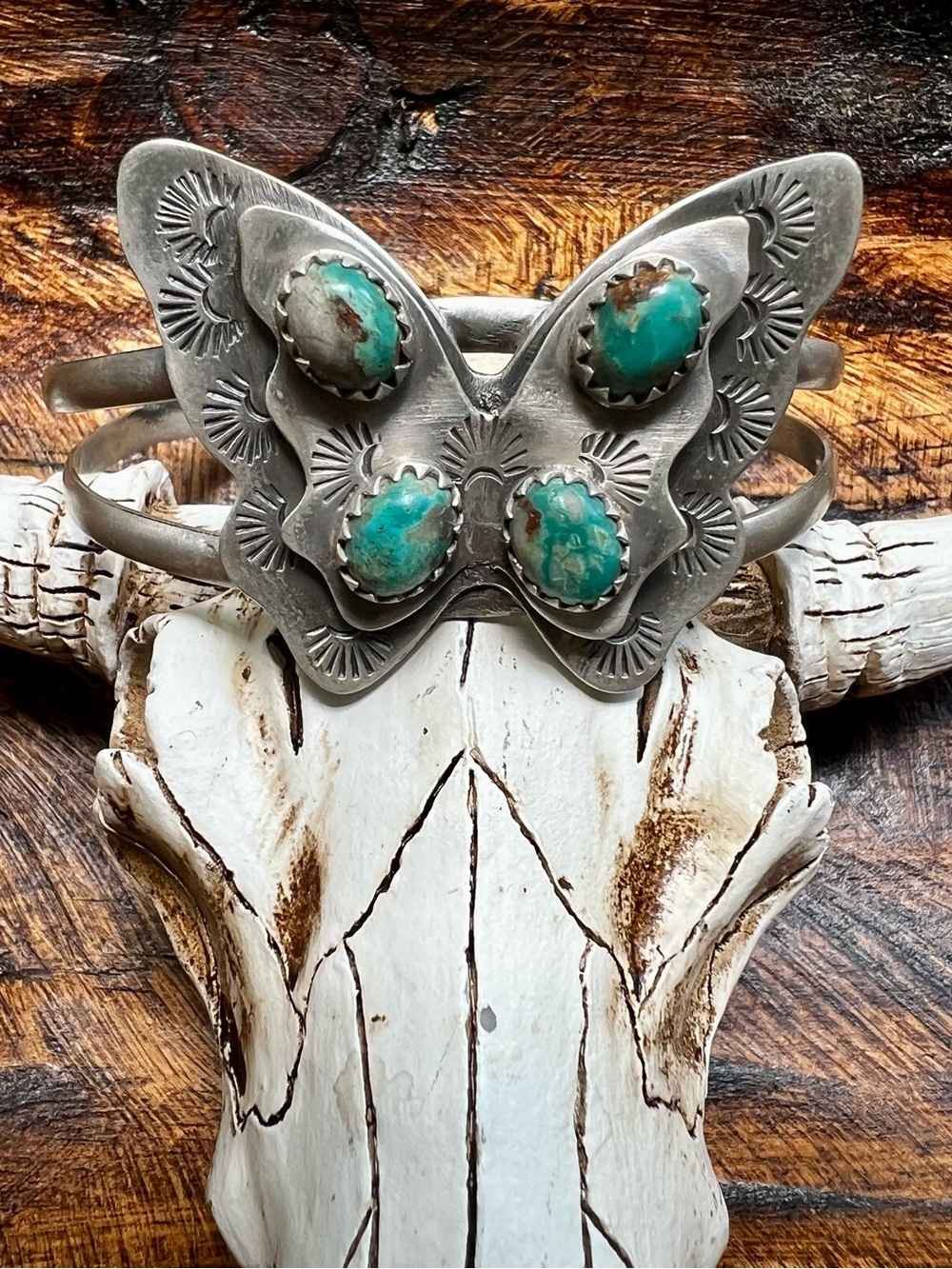 Sterling Silver Fox Turquoise Butterfly Cuff Bracelet Size 7 - Picture 3 of 10